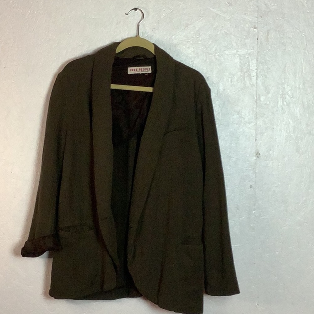 Olive green Free People gauze slouchy blazer with floral lining